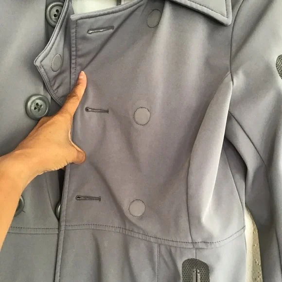 Athleta Women Gray Double Breast Raincoat Trench Coat Collar and Modern Fit - Picture 8 of 12